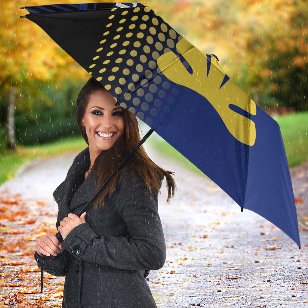 Personalized Blue and Yellow Bowling Umbrella with Striking Pins Retro Dot Pattern Design - Wonder Print Shop