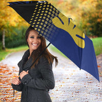 Personalized Blue and Yellow Bowling Umbrella with Striking Pins Retro Dot Pattern Design - Wonder Print Shop