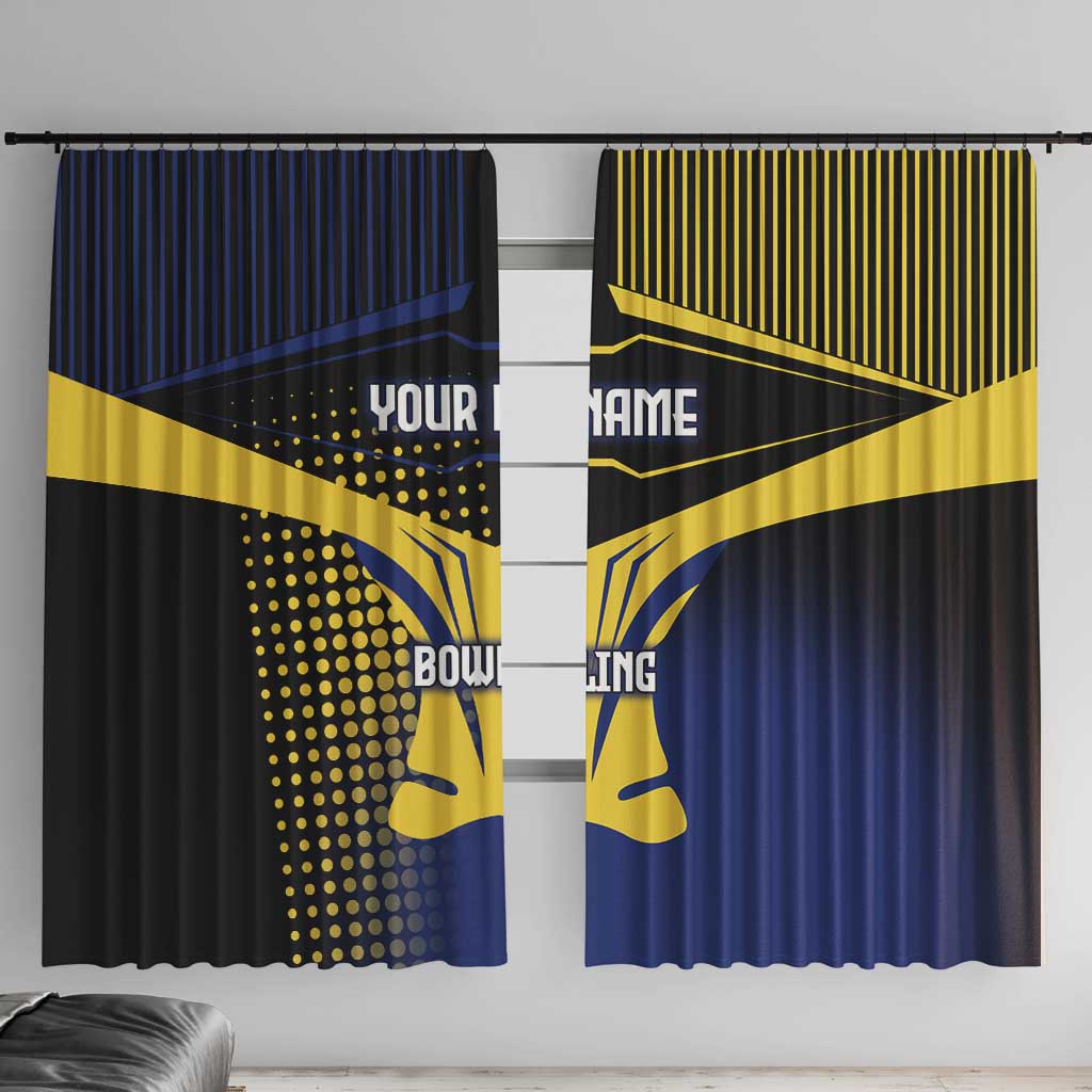 Personalized Blue and Yellow Bowling Window Curtain with Striking Pins Retro Dot Pattern Design - Wonder Print Shop