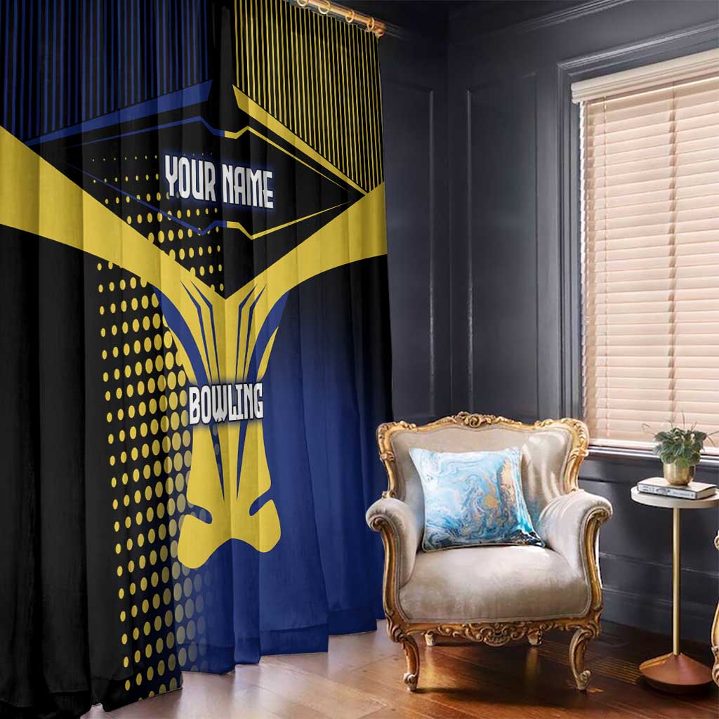 Personalized Blue and Yellow Bowling Window Curtain with Striking Pins Retro Dot Pattern Design - Wonder Print Shop