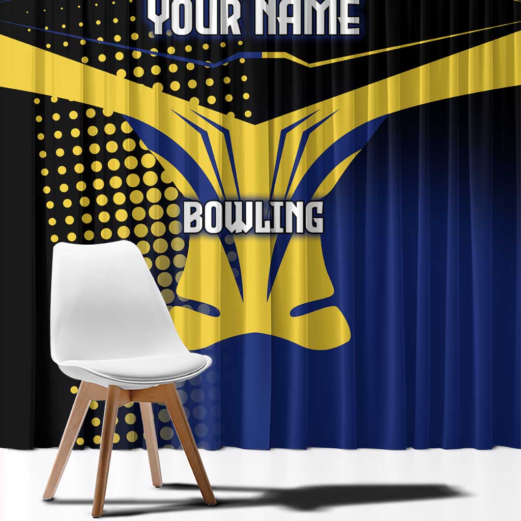 Personalized Blue and Yellow Bowling Window Curtain with Striking Pins Retro Dot Pattern Design - Wonder Print Shop
