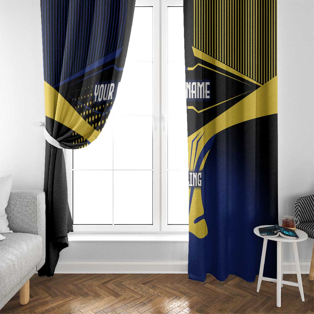 Personalized Blue and Yellow Bowling Window Curtain with Striking Pins Retro Dot Pattern Design - Wonder Print Shop