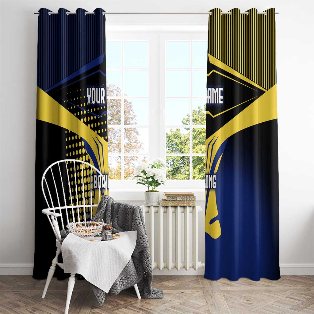Personalized Blue and Yellow Bowling Window Curtain with Striking Pins Retro Dot Pattern Design - Wonder Print Shop