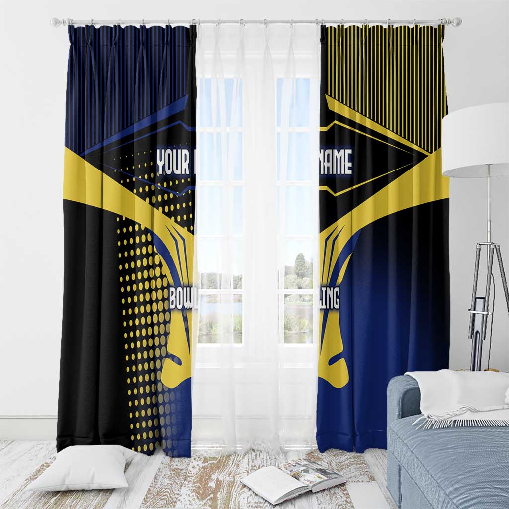 Personalized Blue and Yellow Bowling Window Curtain with Striking Pins Retro Dot Pattern Design - Wonder Print Shop