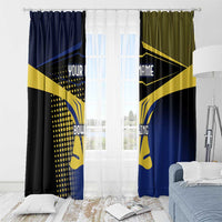 Personalized Blue and Yellow Bowling Window Curtain with Striking Pins Retro Dot Pattern Design - Wonder Print Shop