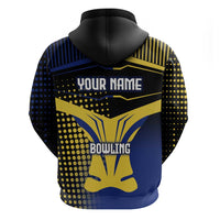 Personalized Blue and Yellow Bowling Zip Hoodie with Striking Pins Retro Dot Pattern Design - Wonder Print Shop
