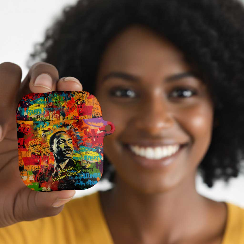 Martin Luther King Jr AirPods Case Colorful Street Art Portrait Black History Graffiti Style - Wonder Print Shop