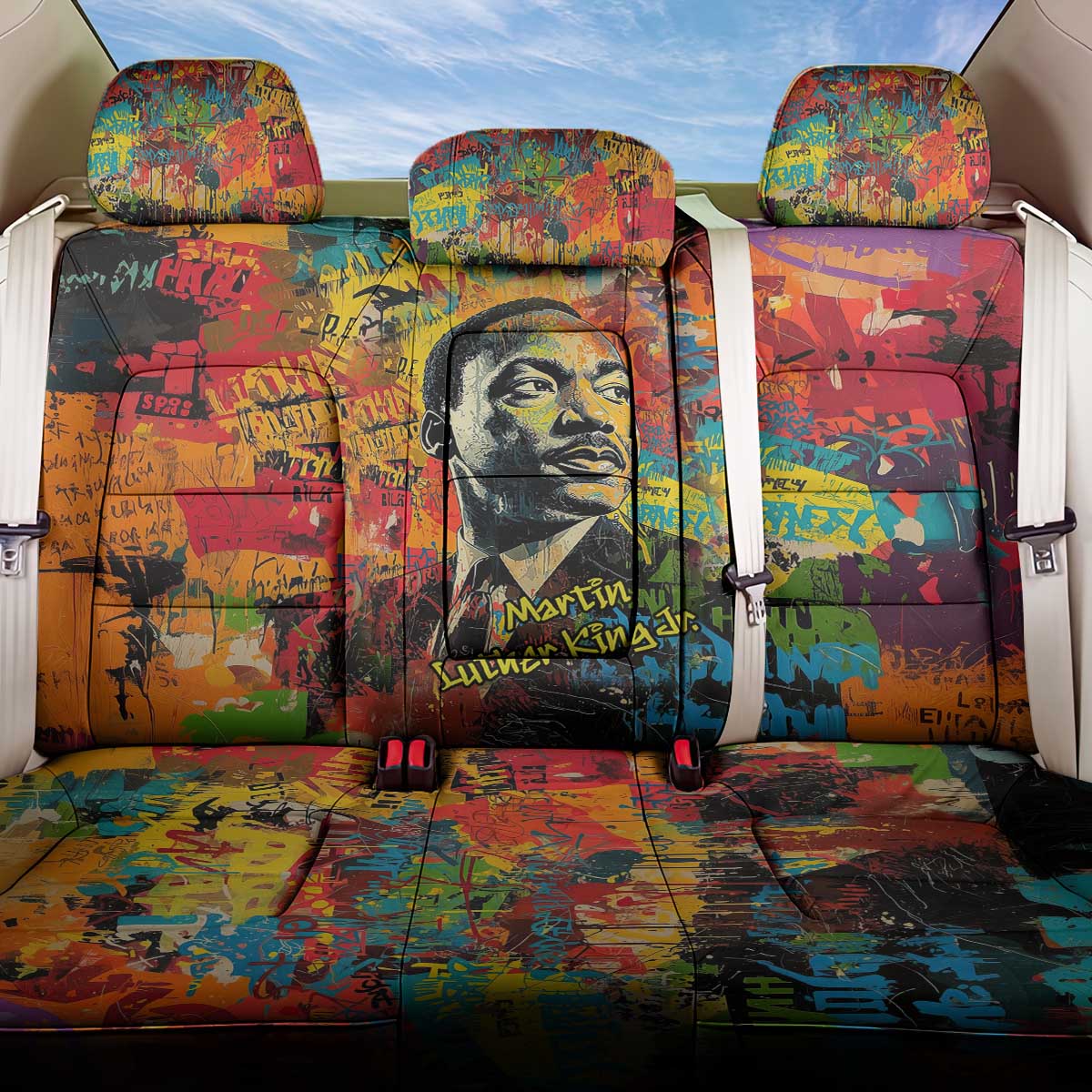 Martin Luther King Jr Back Car Seat Cover Colorful Street Art Portrait Black History Graffiti Style - Wonder Print Shop