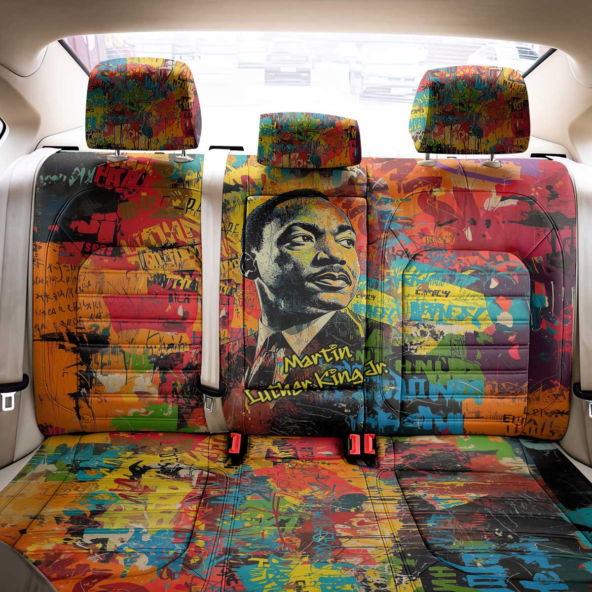 Martin Luther King Jr Back Car Seat Cover Colorful Street Art Portrait Black History Graffiti Style - Wonder Print Shop
