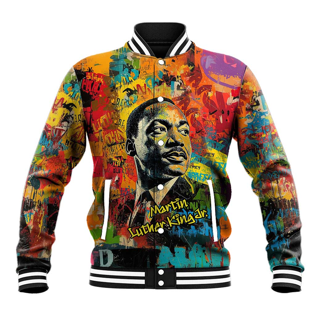 Martin Luther King Jr Baseball Jacket Colorful Street Art Portrait Black History Graffiti Style - Wonder Print Shop