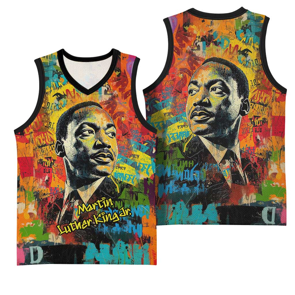 Martin Luther King Jr Basketball Jersey Colorful Street Art Portrait Black History Graffiti Style - Wonder Print Shop