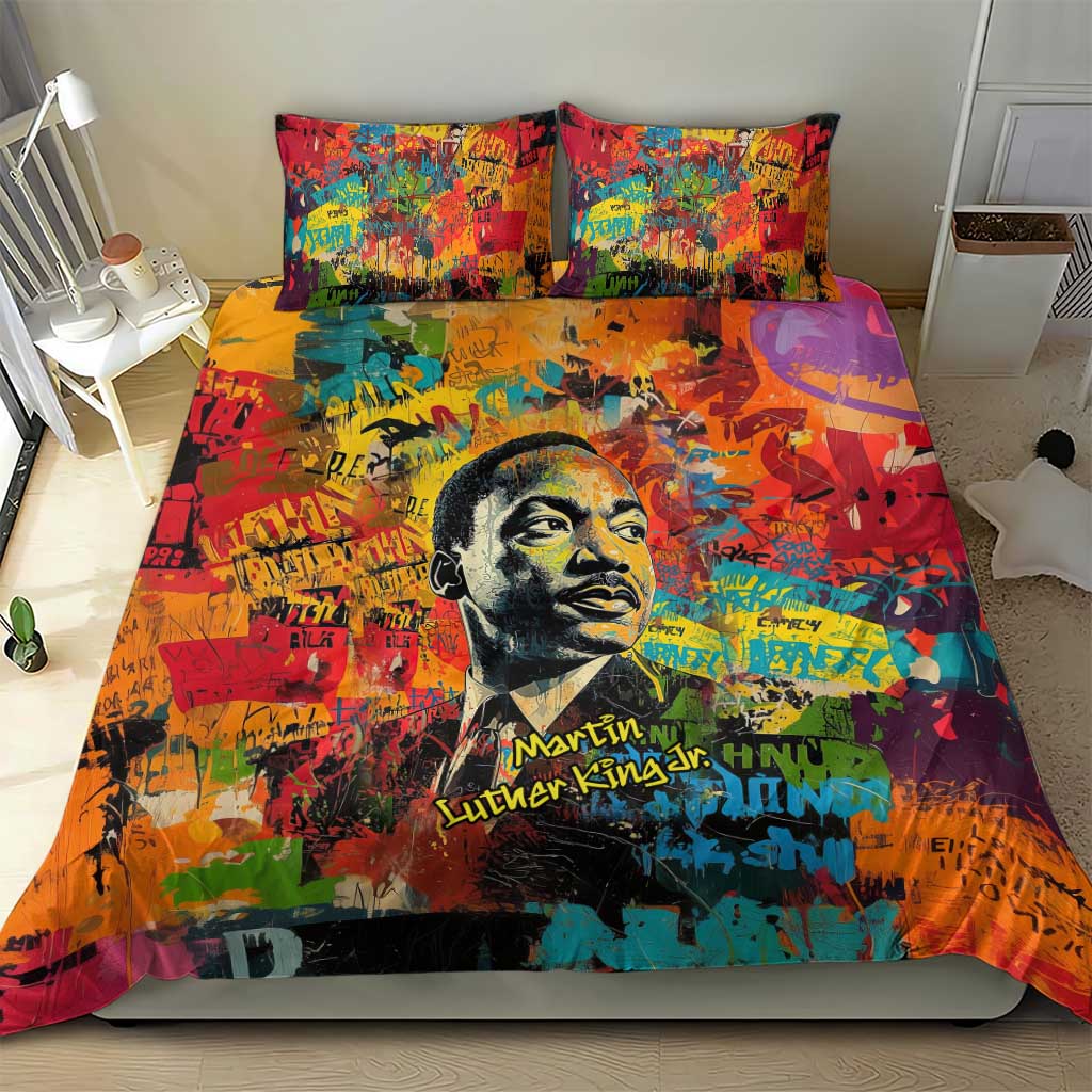 Martin Luther King Jr Bedding Set Colorful Street Art Portrait Black History Graffiti Style - Wonder Print Shop
