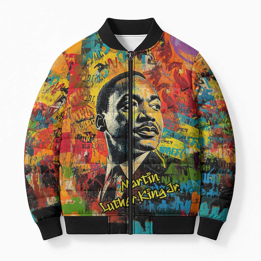 Martin Luther King Jr Bomber Puffer Jacket Colorful Street Art Portrait Black History Graffiti Style - Wonder Print Shop