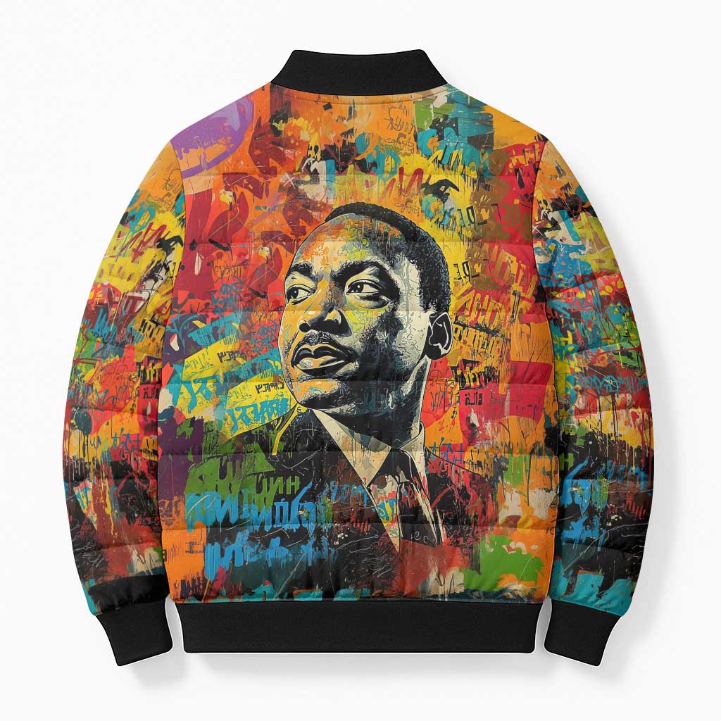 Martin Luther King Jr Bomber Puffer Jacket Colorful Street Art Portrait Black History Graffiti Style - Wonder Print Shop