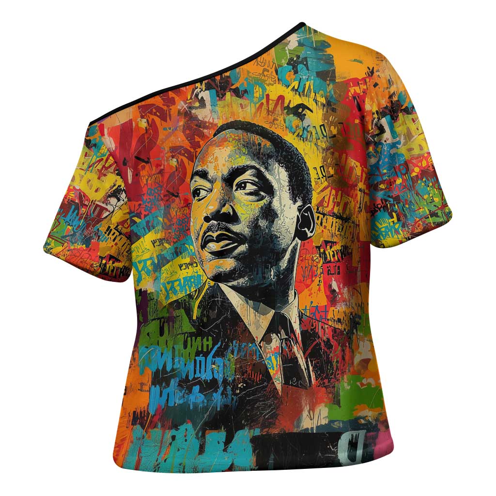 Martin Luther King Jr Cross Shoulder Shirt Colorful Street Art Portrait Black History Graffiti Style - Wonder Print Shop