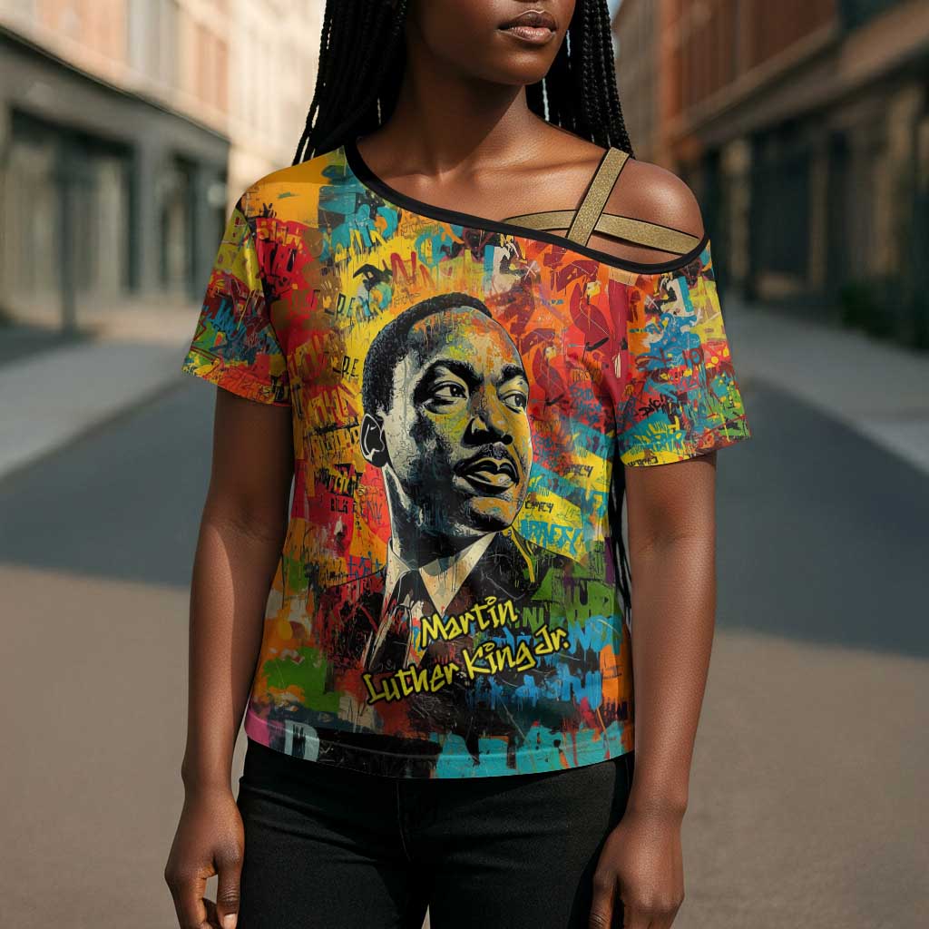 Martin Luther King Jr Cross Shoulder Shirt Colorful Street Art Portrait Black History Graffiti Style - Wonder Print Shop