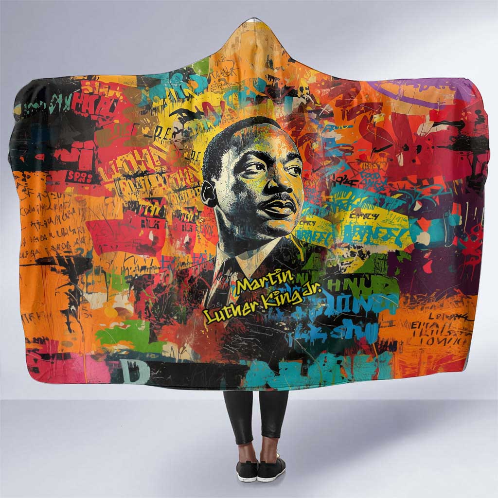 Martin Luther King Jr Hooded Blanket Colorful Street Art Portrait Black History Graffiti Style - Wonder Print Shop