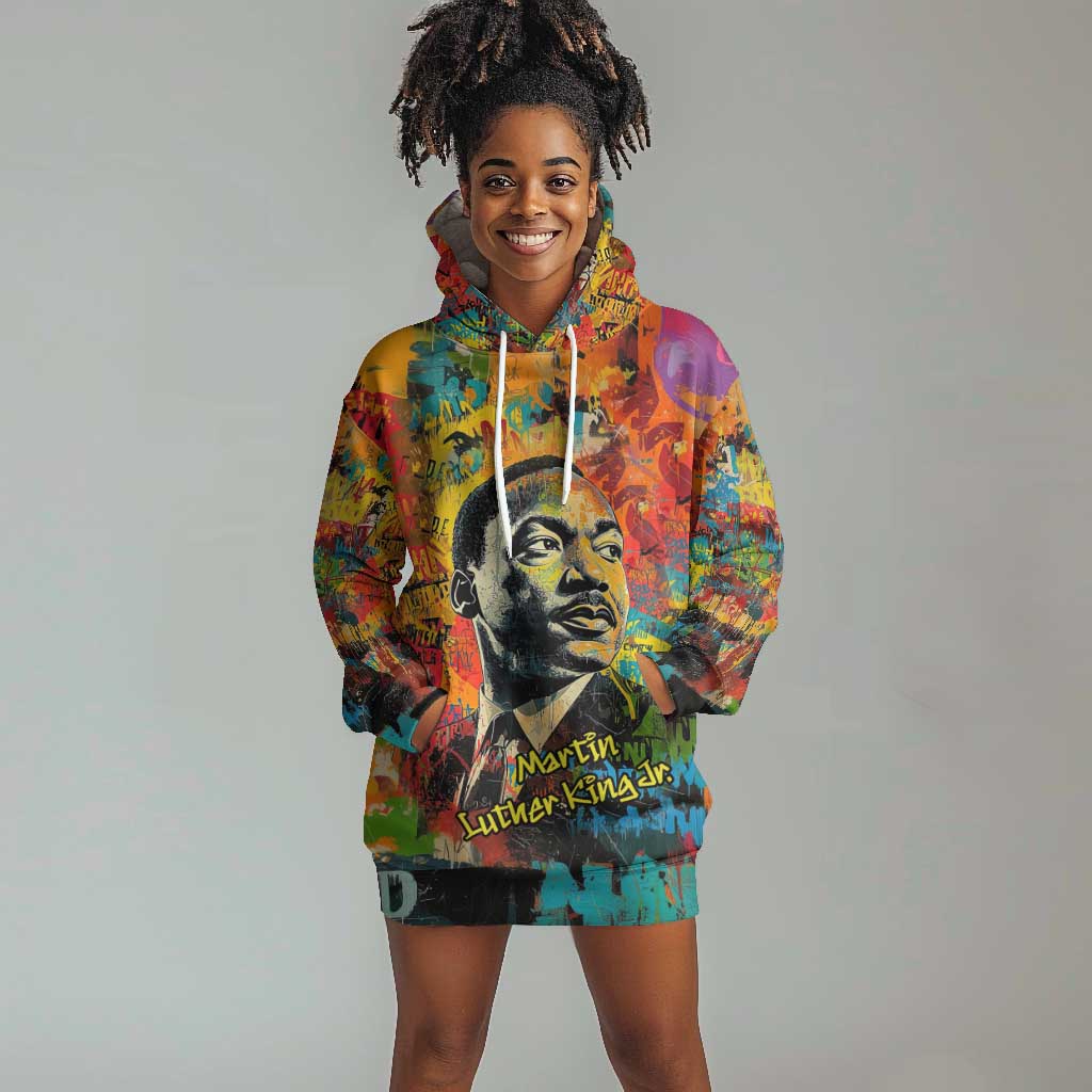 Martin Luther King Jr Hoodie Dress Colorful Street Art Portrait Black History Graffiti Style - Wonder Print Shop