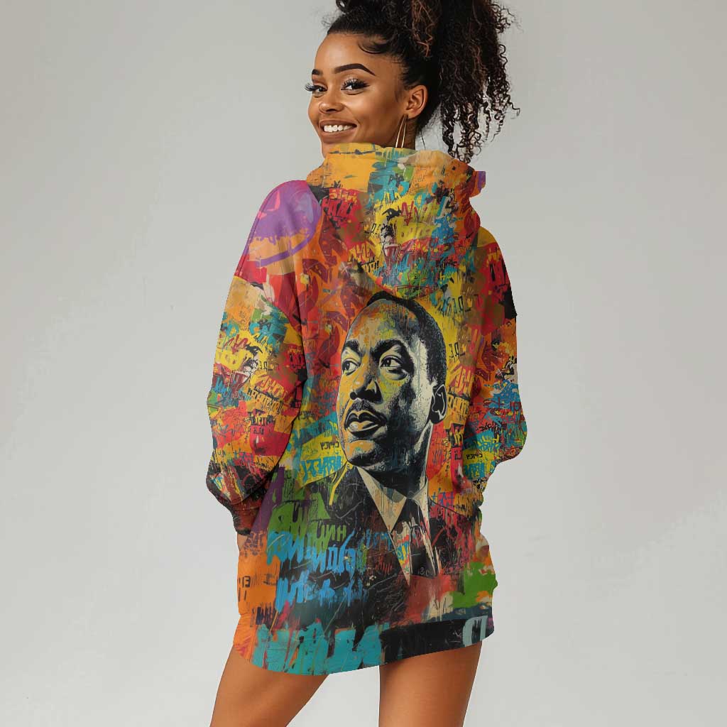 Martin Luther King Jr Hoodie Dress Colorful Street Art Portrait Black History Graffiti Style - Wonder Print Shop