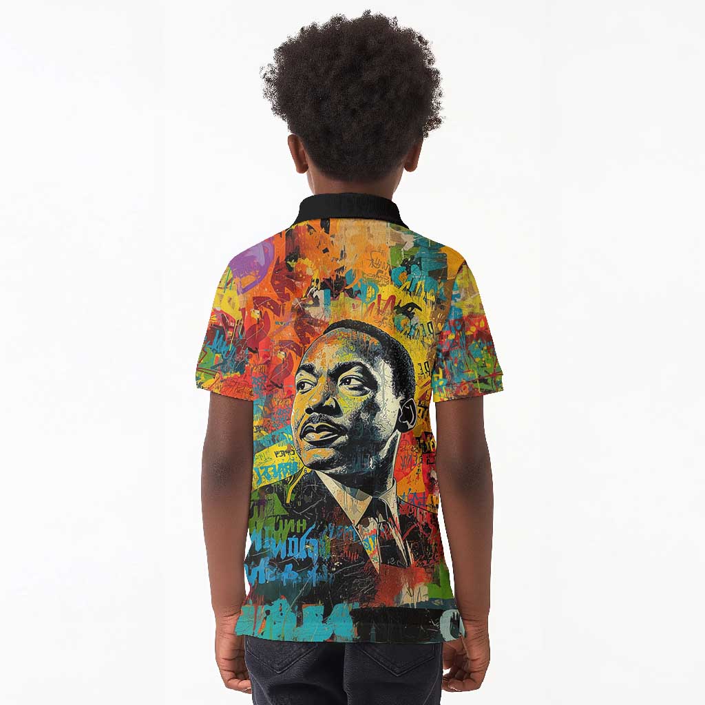 Martin Luther King Jr Kid Polo Shirt Colorful Street Art Portrait Black History Graffiti Style TS04