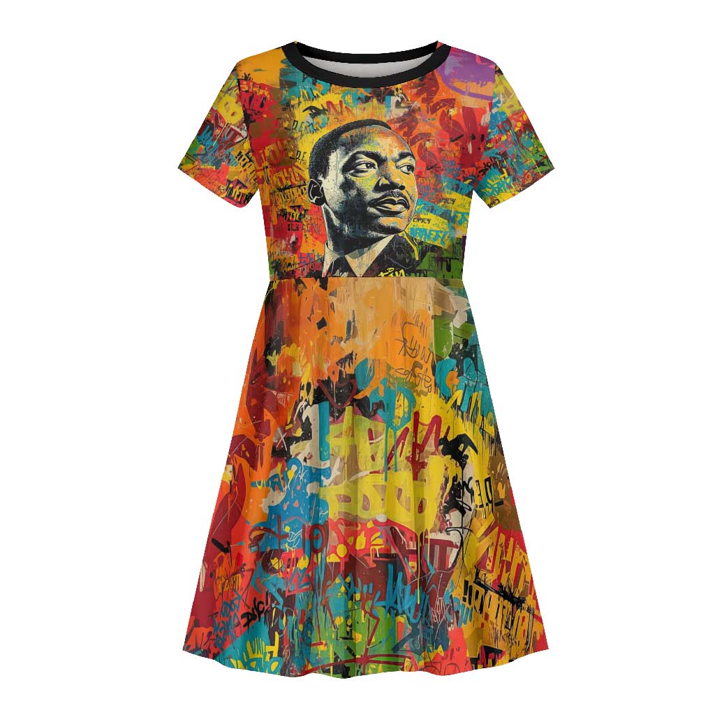 Martin Luther King Jr Kid Short Sleeve Dress Colorful Street Art Portrait Black History Graffiti Style TS04
