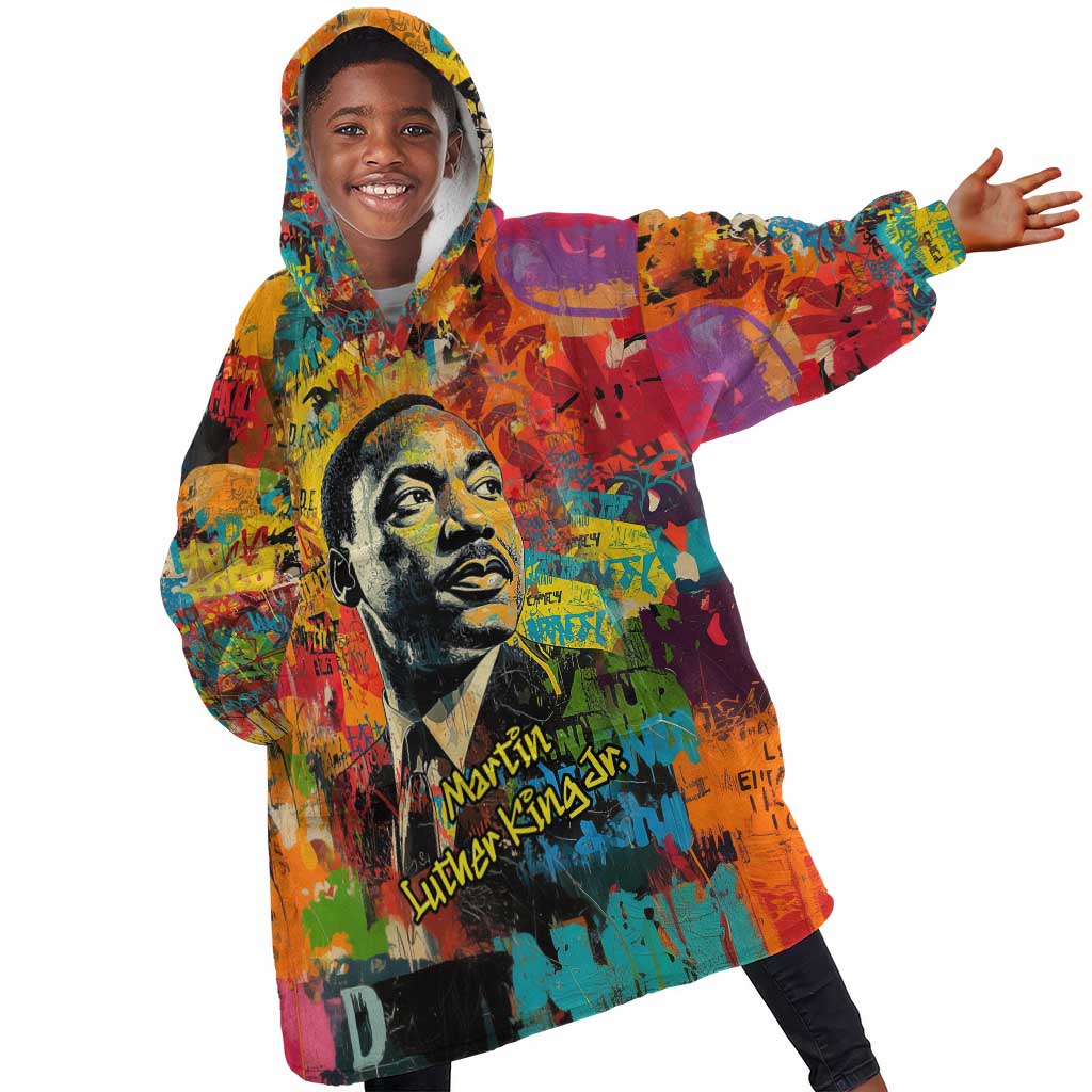 Martin Luther King Jr Kid Wearable Blanket Hoodie Colorful Street Art Portrait Black History Graffiti Style - Wonder Print Shop