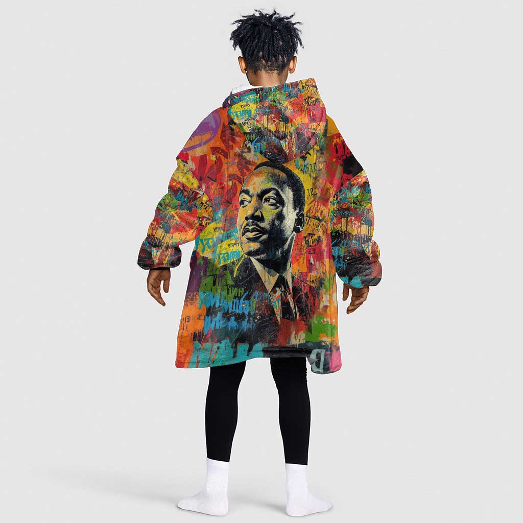 Martin Luther King Jr Kid Wearable Blanket Hoodie Colorful Street Art Portrait Black History Graffiti Style - Wonder Print Shop
