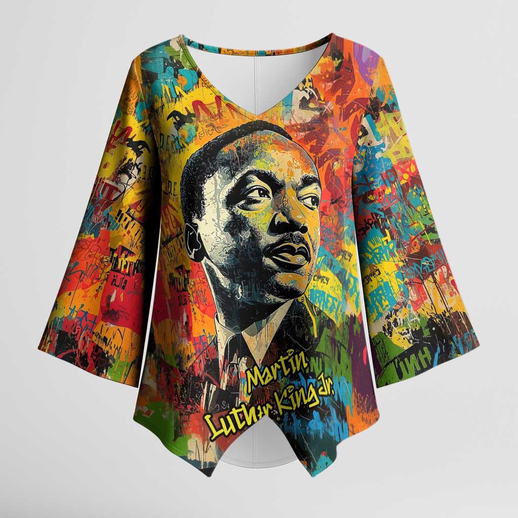 Martin Luther King Jr Kimono Sleeve Blouse Colorful Street Art Portrait Black History Graffiti Style - Wonder Print Shop