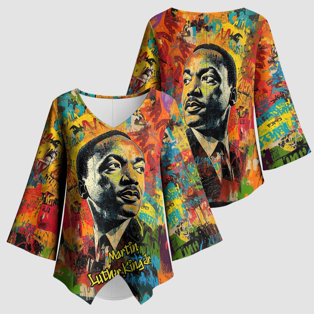 Martin Luther King Jr Kimono Sleeve Blouse Colorful Street Art Portrait Black History Graffiti Style - Wonder Print Shop
