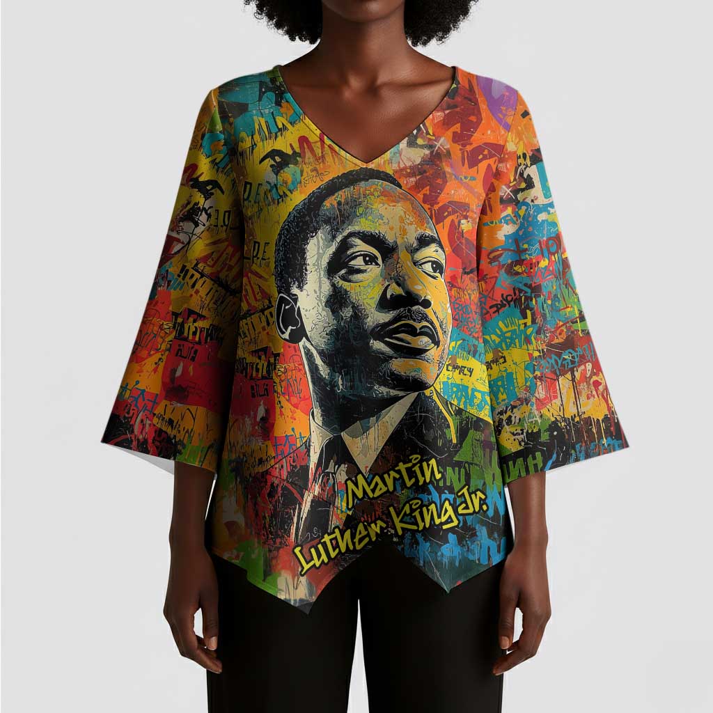 Martin Luther King Jr Kimono Sleeve Blouse Colorful Street Art Portrait Black History Graffiti Style - Wonder Print Shop