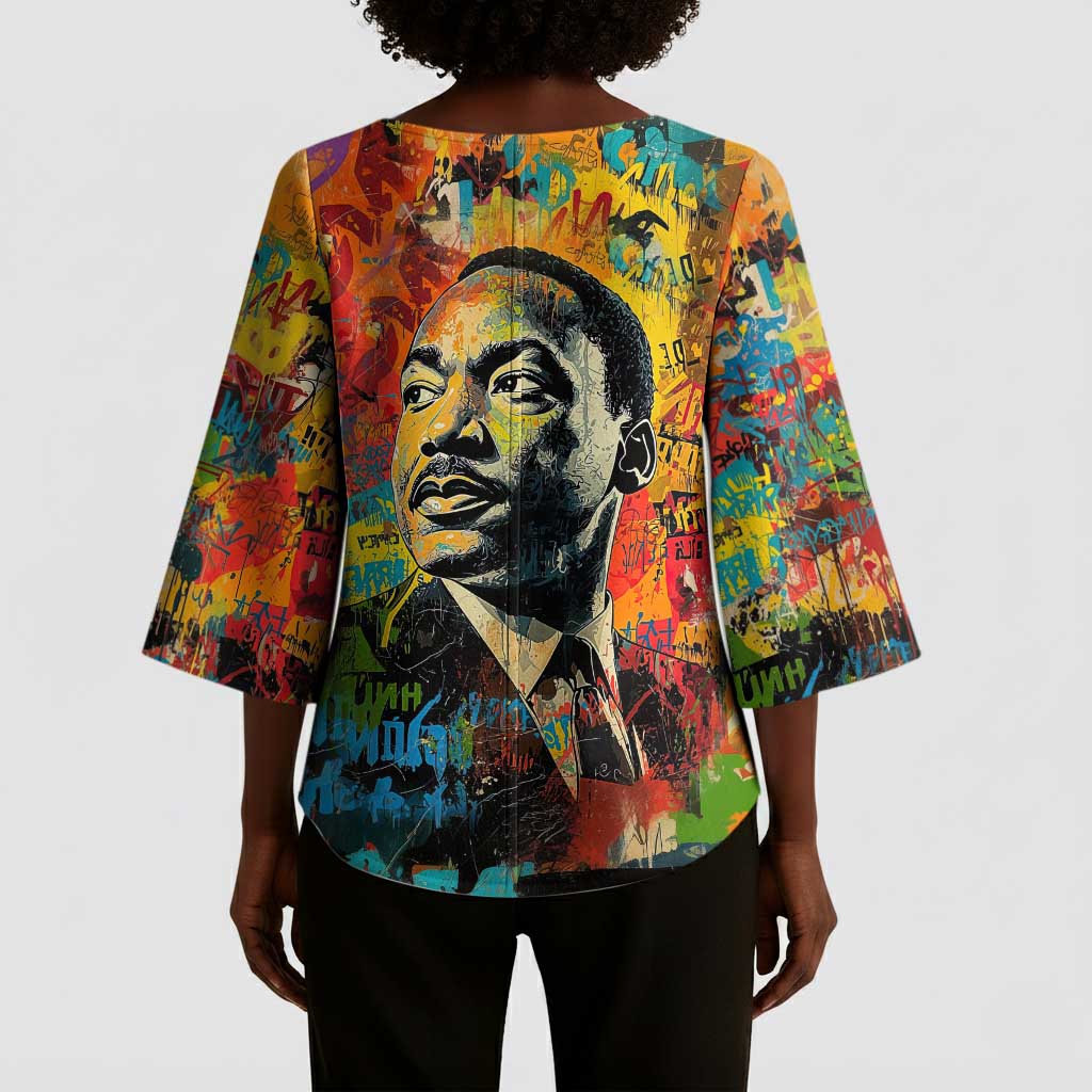 Martin Luther King Jr Kimono Sleeve Blouse Colorful Street Art Portrait Black History Graffiti Style - Wonder Print Shop