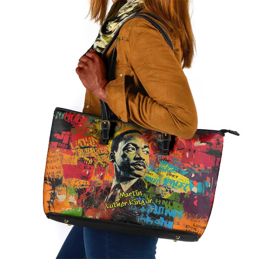 Martin Luther King Jr Leather Tote Bag Colorful Street Art Portrait Black History Graffiti Style - Wonder Print Shop