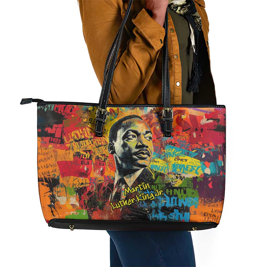 Martin Luther King Jr Leather Tote Bag Colorful Street Art Portrait Black History Graffiti Style - Wonder Print Shop