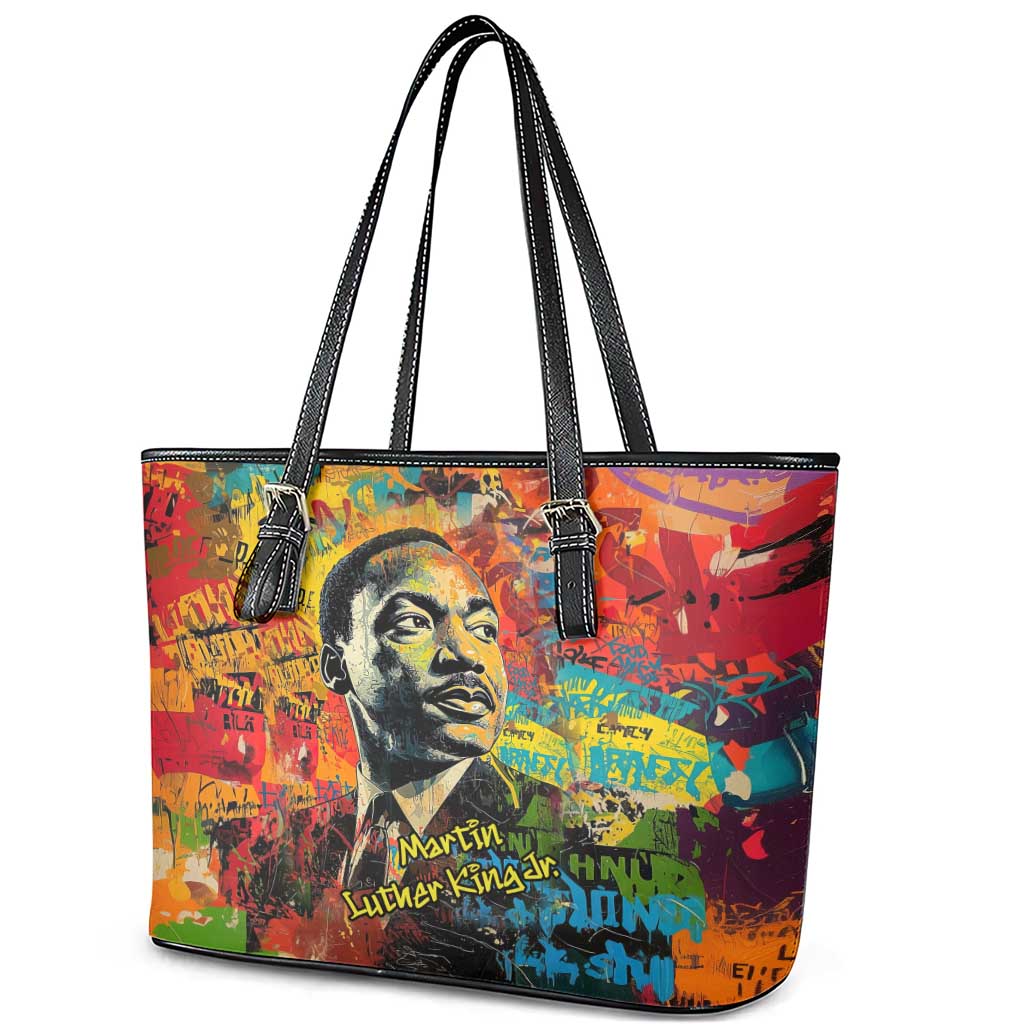 Martin Luther King Jr Leather Tote Bag Colorful Street Art Portrait Black History Graffiti Style - Wonder Print Shop