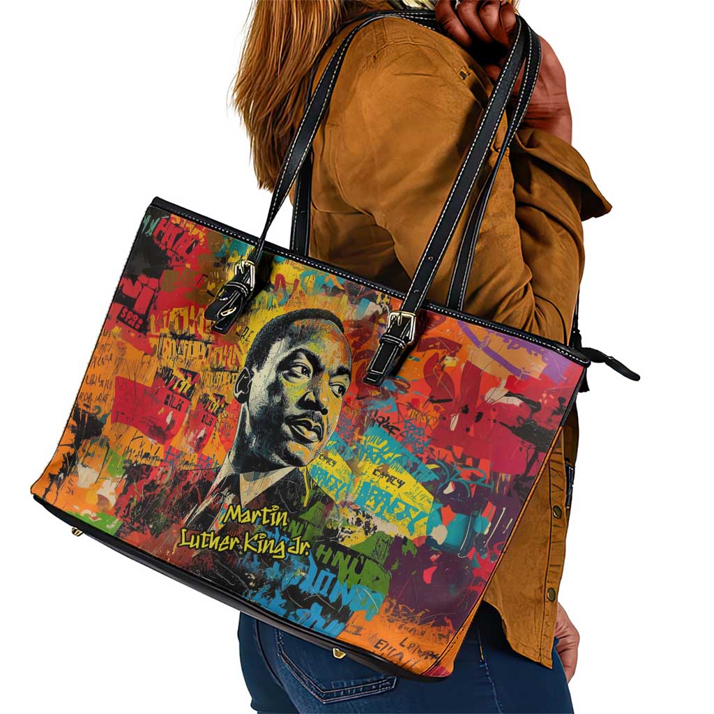 Martin Luther King Jr Leather Tote Bag Colorful Street Art Portrait Black History Graffiti Style - Wonder Print Shop