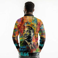 Martin Luther King Jr Long Sleeve Polo Shirt Colorful Street Art Portrait Black History Graffiti Style - Wonder Print Shop