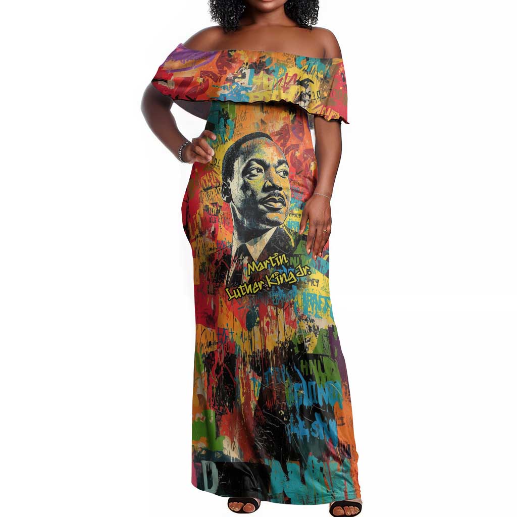 Martin Luther King Jr Off Shoulder Maxi Dress Colorful Street Art Portrait Black History Graffiti Style - Wonder Print Shop