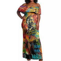 Martin Luther King Jr Off Shoulder Maxi Dress Colorful Street Art Portrait Black History Graffiti Style - Wonder Print Shop