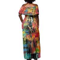 Martin Luther King Jr Off Shoulder Maxi Dress Colorful Street Art Portrait Black History Graffiti Style - Wonder Print Shop