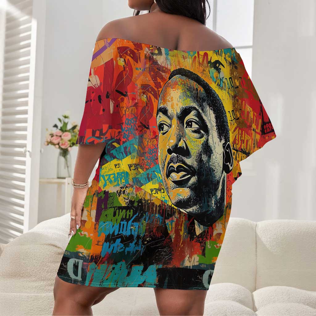 Martin Luther King Jr Off Shoulder Short Dress Colorful Street Art Portrait Black History Graffiti Style - Wonder Print Shop