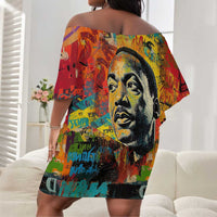 Martin Luther King Jr Off Shoulder Short Dress Colorful Street Art Portrait Black History Graffiti Style - Wonder Print Shop
