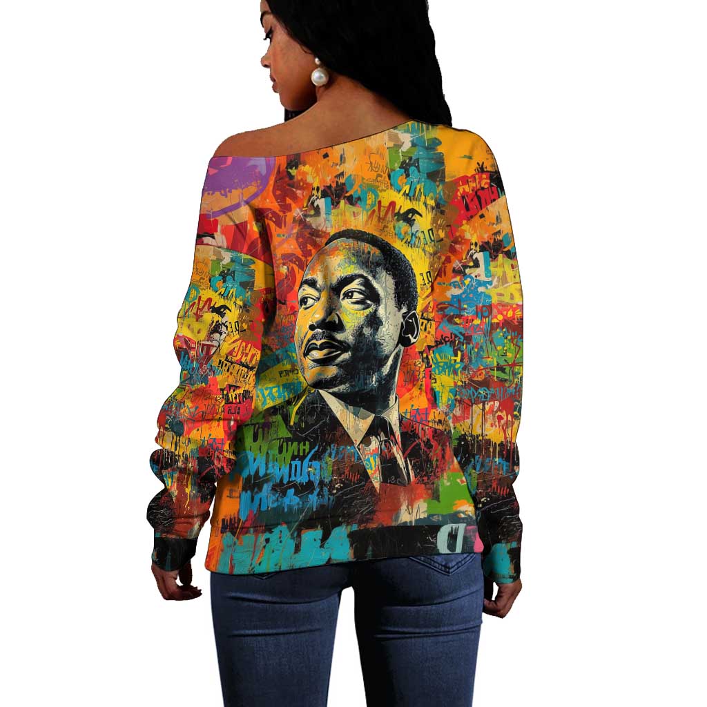 Martin Luther King Jr Off Shoulder Sweater Colorful Street Art Portrait Black History Graffiti Style - Wonder Print Shop