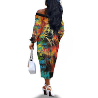 Martin Luther King Jr Off The Shoulder Long Sleeve Dress Colorful Street Art Portrait Black History Graffiti Style - Wonder Print Shop