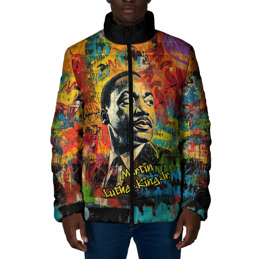 Martin Luther King Jr Padded Jacket Colorful Street Art Portrait Black History Graffiti Style - Wonder Print Shop