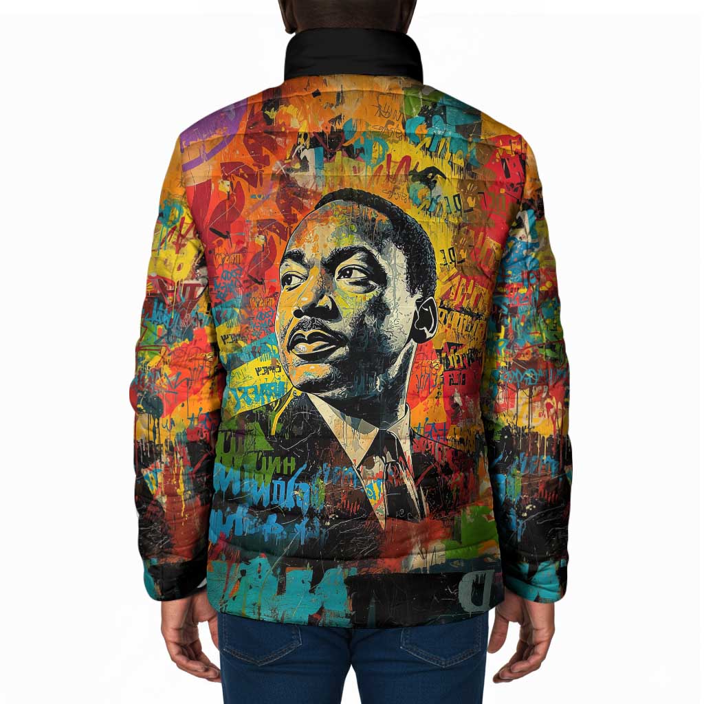 Martin Luther King Jr Padded Jacket Colorful Street Art Portrait Black History Graffiti Style - Wonder Print Shop