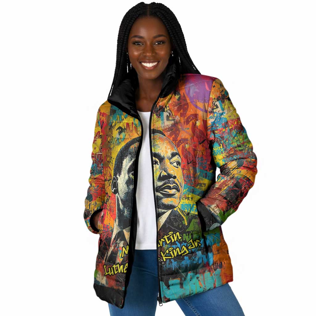 Martin Luther King Jr Padded Jacket Colorful Street Art Portrait Black History Graffiti Style - Wonder Print Shop