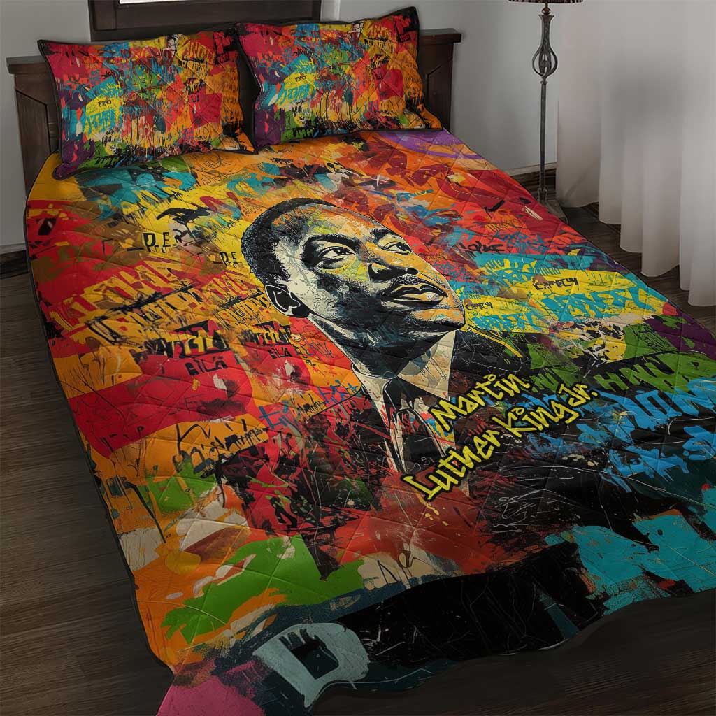 Martin Luther King Jr Quilt Bed Set Colorful Street Art Portrait Black History Graffiti Style - Wonder Print Shop