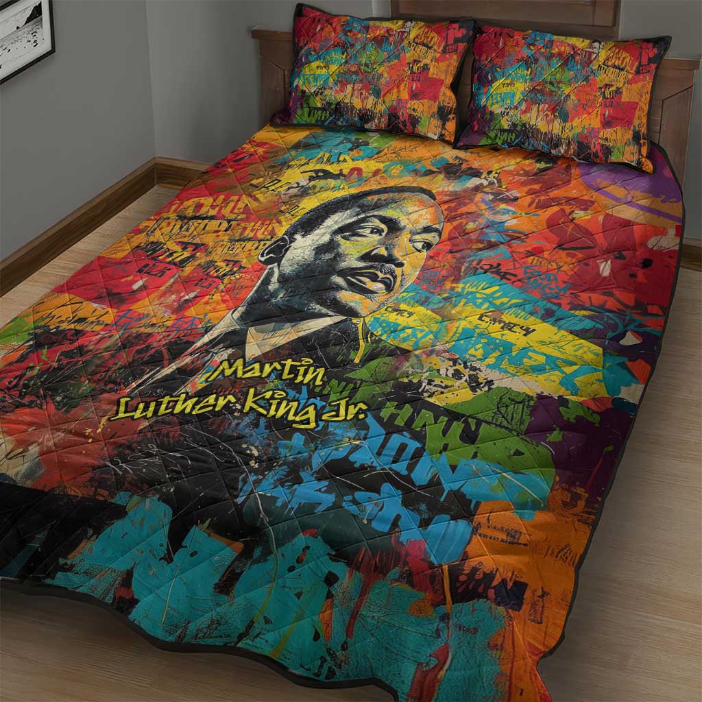 Martin Luther King Jr Quilt Bed Set Colorful Street Art Portrait Black History Graffiti Style - Wonder Print Shop