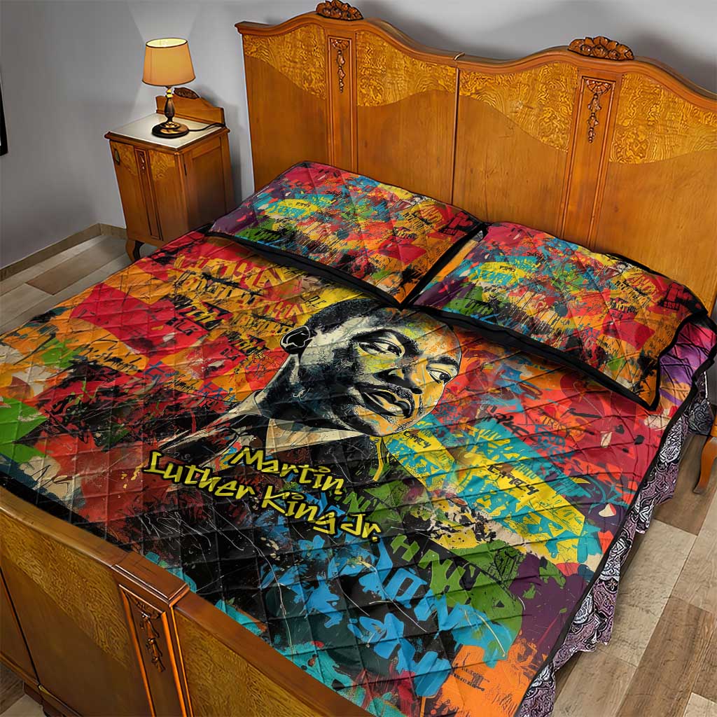 Martin Luther King Jr Quilt Bed Set Colorful Street Art Portrait Black History Graffiti Style - Wonder Print Shop