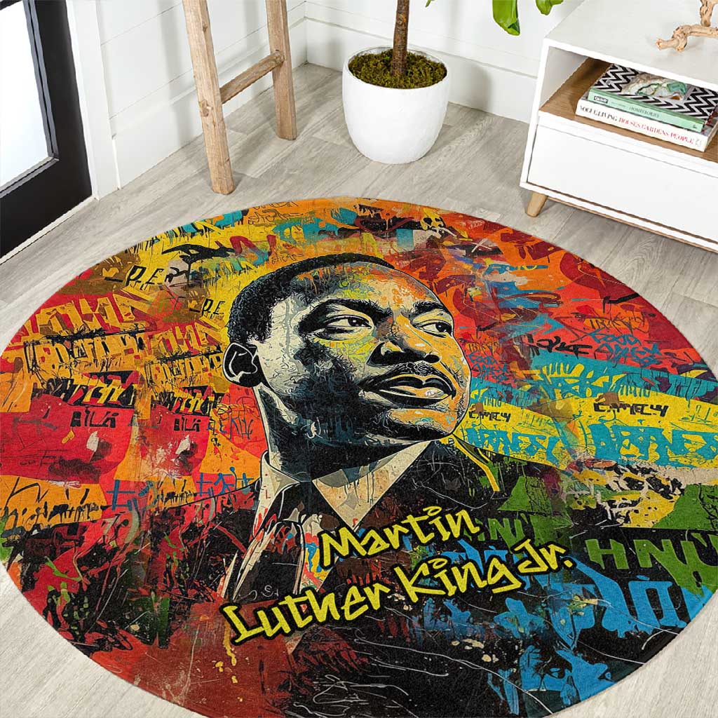 Martin Luther King Jr Round Carpet Colorful Street Art Portrait Black History Graffiti Style - Wonder Print Shop
